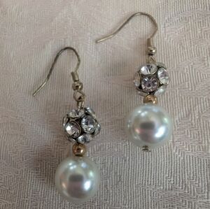 Vintage Dangle Faux Pearl And CZ Cluster Earrings Formal
